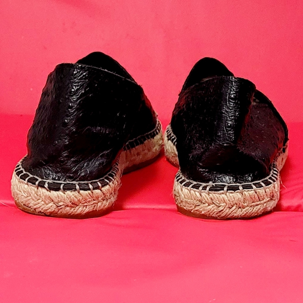 Fabiolas Luxury Black Ostrich Leather Womens Espadrilles Flats size 37 / US 6.5 - Picture 4 of 9